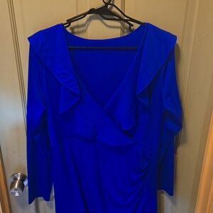 ROYAL BLUE FAUX WRAP DRESS EUC